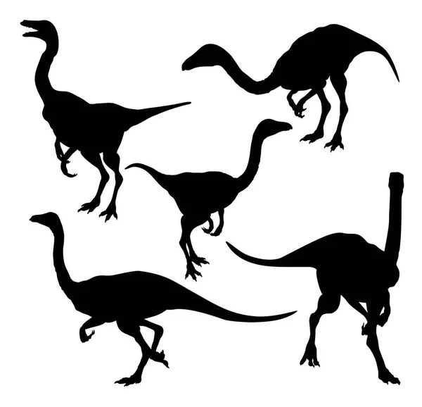 Ensemble Silhouettes Dinosaures Dans Différentes Poses Illustration Vectorielle — Image vectorielle