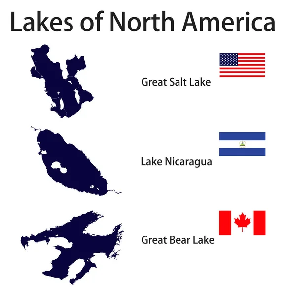 Conjunto Siluetas Los Lagos Más Grandes América Del Norte Great — Vector de stock