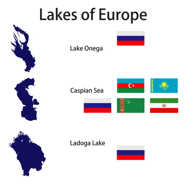 Conjunto Siluetas Los Lagos Más Grandes Europa Mar Caspio Ladoga — Vector de stock