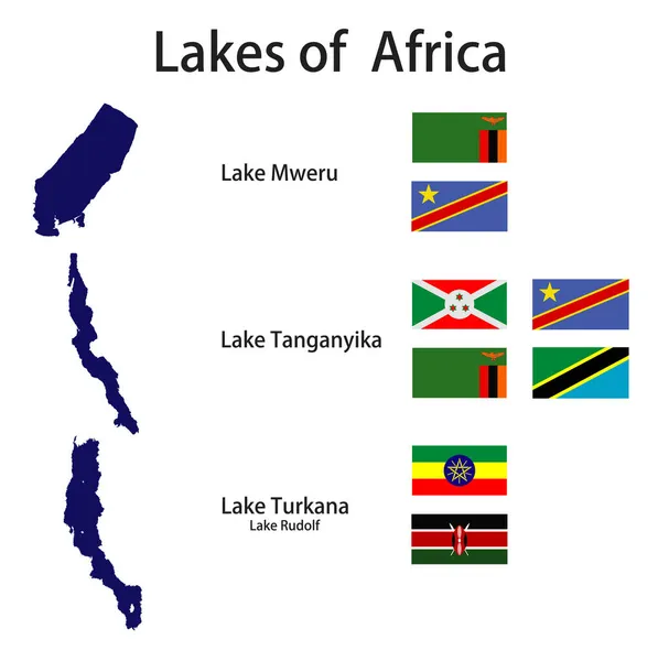 Conjunto Silhuetas Dos Maiores Lagos África Mweru Turkana Rudolf Tanganica —  Vetores de Stock