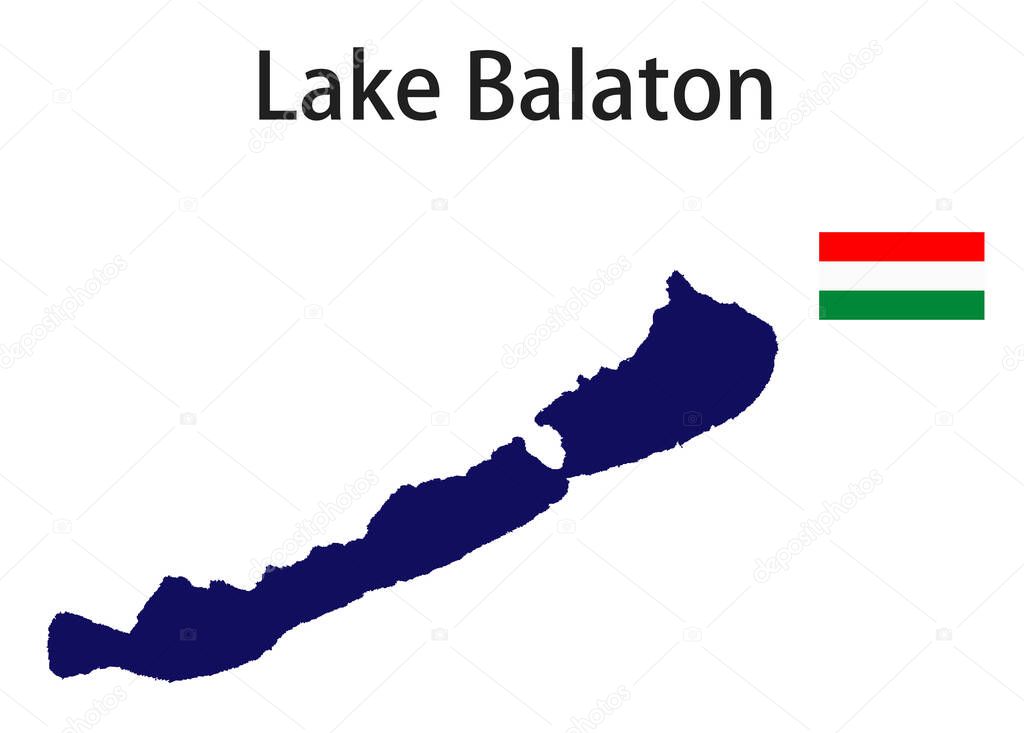 silhouette of a large world lake, the  Balaton, with the flags of the countries in which it is located vector illustration
