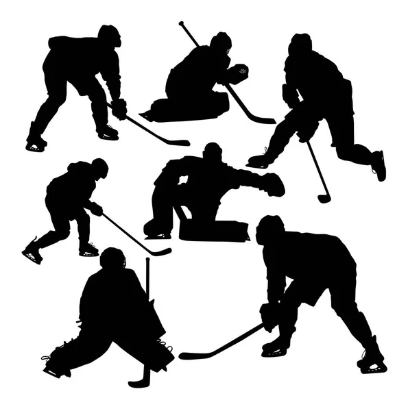 Conjunto Siluetas Los Atletas Jugadores Hockey Vector Ilustración — Archivo Imágenes Vectoriales