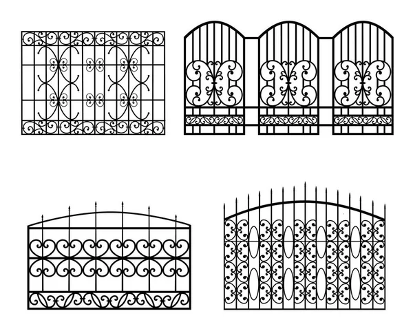 Set Silhouettes Wrought Iron Gates Vector Illustration — Stock Vector