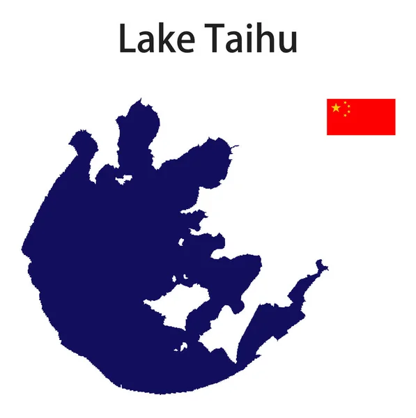 Siluet Dari Sebuah Danau Besar Dunia Taihu Dengan Bendera Dari - Stok Vektor