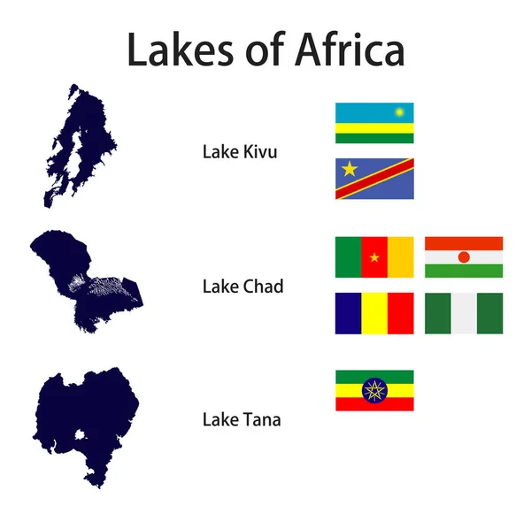 Set Silhouettes Largest Lakes Africa Tana Kivu Chad Flags Countries —  Vetores de Stock
