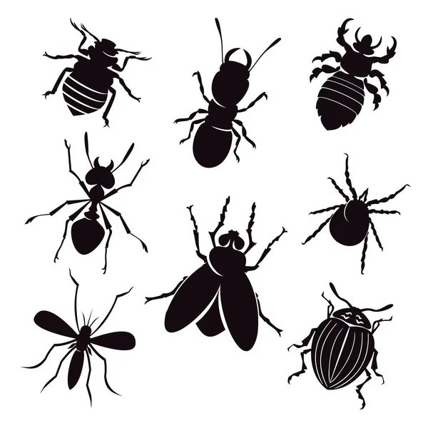 Set Insect Silhouettes Vector Illustration — Stock vektor