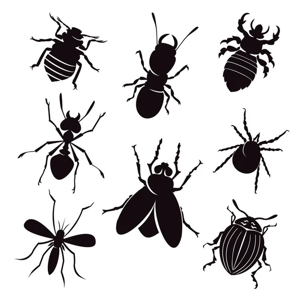 Conjunto Siluetas Insectos Vector Ilustración — Archivo Imágenes Vectoriales