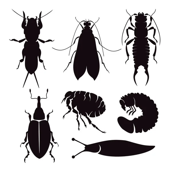 Set Insect Silhouettes Vector Illustration — Stockvektor