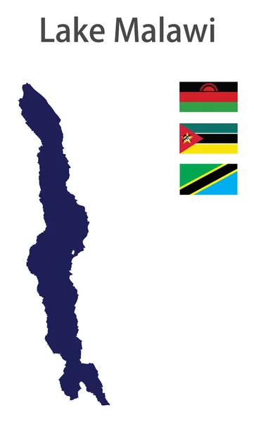 Silhouette Grande Lago Mondiale Malawi Con Bandiere Dei Paesi Cui — Vettoriale Stock