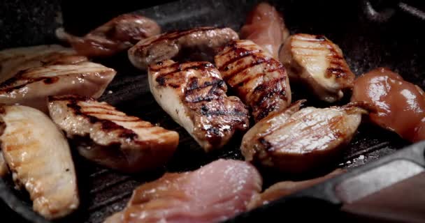 Grill Chicken Breast Turn — Stock Video