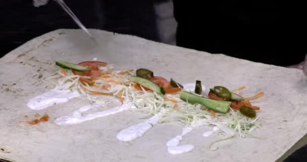 Proses Memasak Shawarma Ayam Shawarma Memasak Dapur Restoran — Stok Video