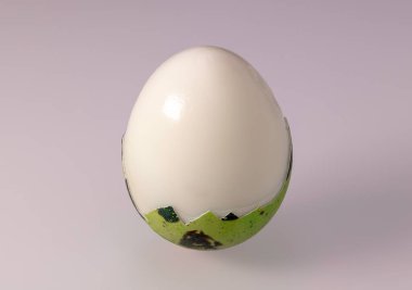 half-peeled Green Easter eggs close-up. Preparation for Easter. Painted Easter eggs.