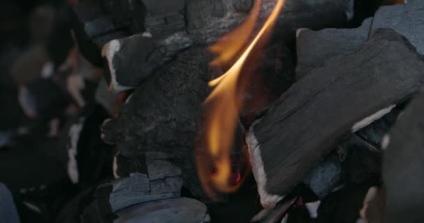 Close Coal Burn Fire Slow Motion Coal Starting Burn Super — Vídeo de Stock