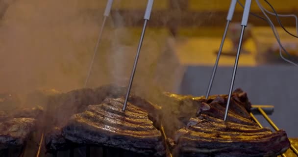 Grilled Pork Ribs Flaming Grill Temperature Sensors Ribs Flaming Grill — Video