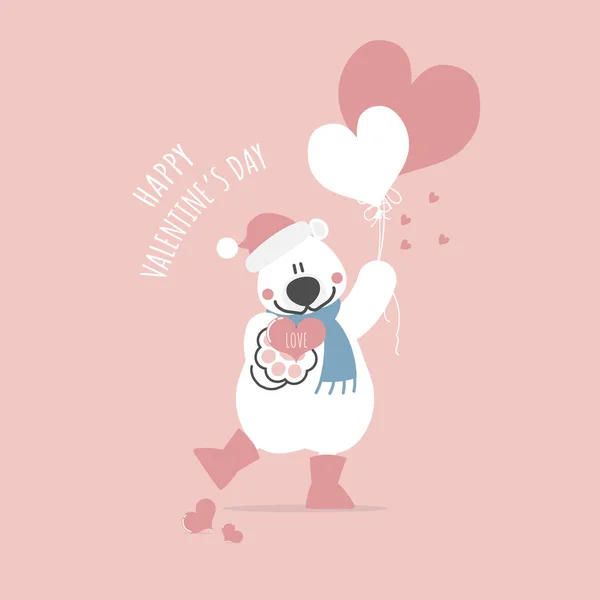 Schattig Mooie Hand Getekend Teddybeer Met Hart Ballon Gelukkige Valentijnsdag — Stockvector