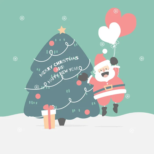 Boldog Karácsonyt Boldog Évet Aranyos Mikulás Claus Gazdaság Léggömb Karácsonyfa — Stock Vector