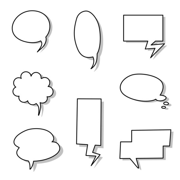 collection set of blank  black and white hand drawing speech bubble balloon, think speak talk text box, banner, flat vector illustration design