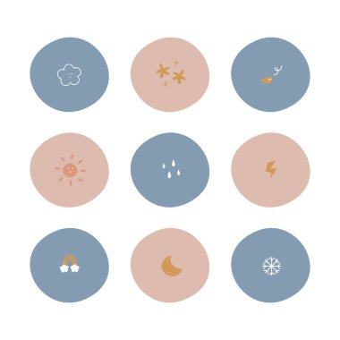 Hava durumu, logo etiket etiketi, düz vektör illüstrasyon karakter tasarımı koleksiyon paketi grup simgesi seti