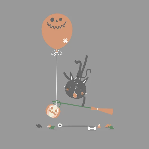 Szczęśliwy Halloween Święto Mumia Kot Płaski Wektor Ilustracja Postać Kreskówki — Wektor stockowy