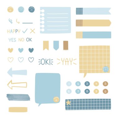 Sevimli el çizimleri, ikonlu karalama metin kutusu, konuşma balonu, metin kutusu, düz tasarım, vektör, illüstrasyon
