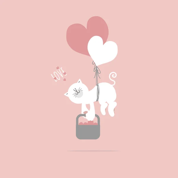 Мила Мила Рука Намальована Кішка Серцеві Кульки Щасливий День Святого — стоковий вектор