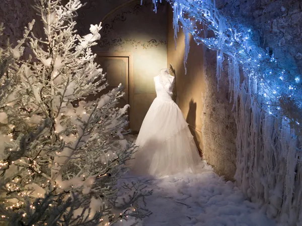 Взимку дисплей весільну сукню — стокове фото