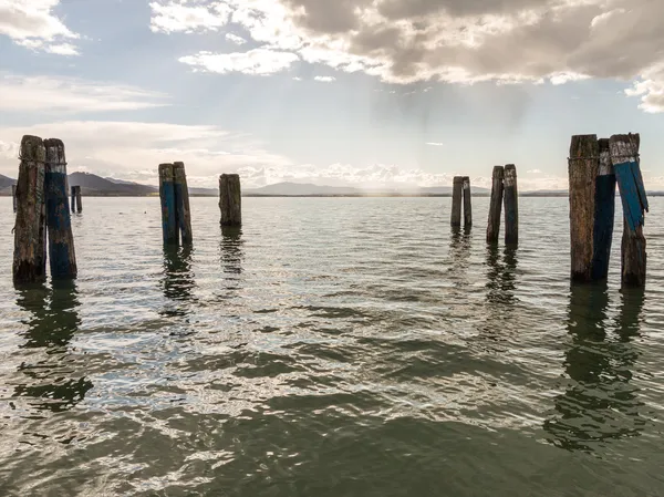 Pier legs in the water — Stok fotoğraf