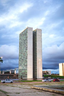 Brasilia, Federal District - Brazil. August, 14, 2022. The National Congress of Brazil. Building designed by Oscar Niemeyer. It is composed in the Chamber of Deputies and the Federal Senate.