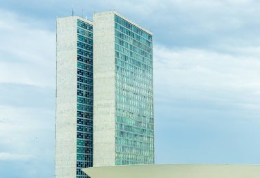 Brasilia, Federal District - Brazil. August, 14, 2022. The National Congress of Brazil. Building designed by Oscar Niemeyer. It is composed in the Chamber of Deputies and the Federal Senate.