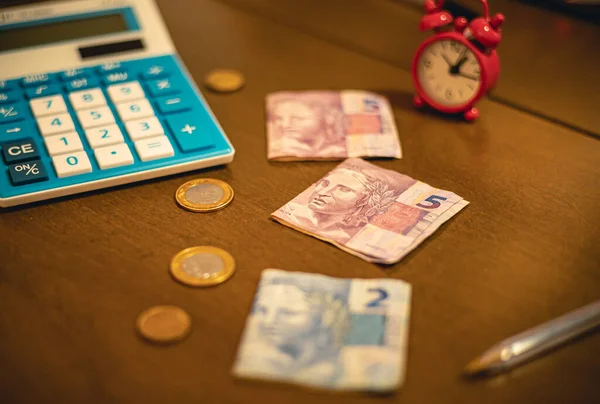 Real Brl Dinheiro Brasil Notas Dinheiro Dobradas Real Brasileiro Macrofotografia — Fotografia de Stock