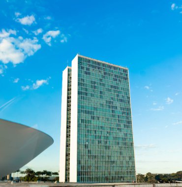 Brasilia, Federal District - Brazil. August, 14, 2022. The National Congress of Brazil. Building designed by Oscar Niemeyer. It is composed in the Chamber of Deputies and the Federal Senate.