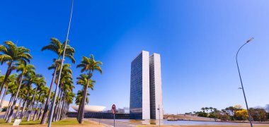Brasilia, Federal District - Brazil. August, 14, 2022. The National Congress of Brazil. Building designed by Oscar Niemeyer. It is composed in the Chamber of Deputies and the Federal Senate.