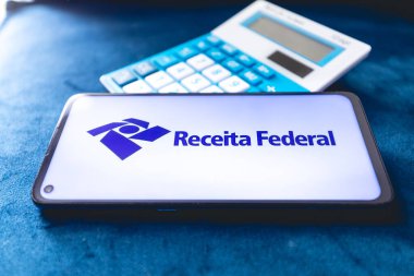 Brasilia, Federal district - Brazil. 2022. Receita Federal (Brazilian Federal Revenue Department) app on the smartphone screen