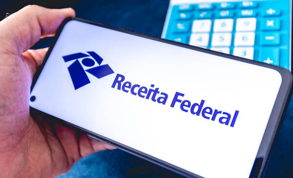 Brasilia, Federal district - Brazil. 2022. Receita Federal (Brazilian Federal Revenue Department) app on the smartphone screen