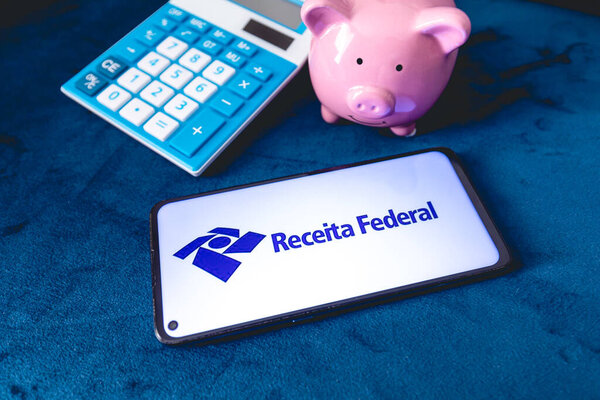 Brasilia, Federal district - Brazil. 2022. Receita Federal (Brazilian Federal Revenue Department) app on the smartphone screen