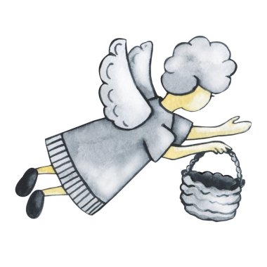 Noel meleği çocuk. Suluboya el çizimi beyaz arka planda iyonize edildi. Yeni Yıl ve Noel ürünleri tasarımı, özgeçmiş, şablon, afiş, kartpostal