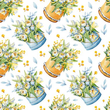 Lale çiçeği dijital kağıt, bahar çiçeksiz desen, düğün tasarımı için el çizimi suluboya illüstrasyon, Paskalya, Anneler Günü, koleksiyon defteri.