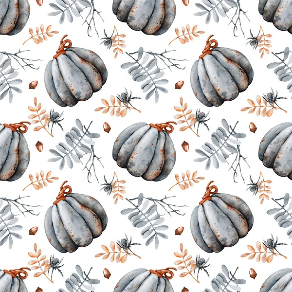 Autumn Bouquet Pumpkins Sunflower Berries Fallen Leaves Seamless Pattern Flower — Stock Photo, Image