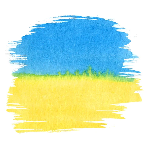 乌克兰国家水彩旗手绘画笔，白色背景为时尚的乌克兰国旗。蓝色和黄色国旗 — 图库照片