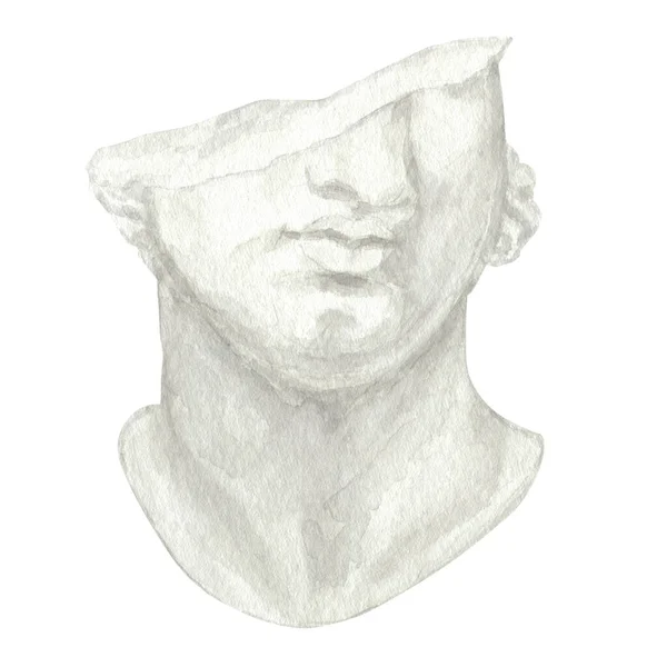Ókori görög szobor istennő fej, akvarell ókori görög mitológia szobrok mellszobor kézzel rajzolt illusztráció, Isten arca szobor rajz gabona papír — Stock Fotó