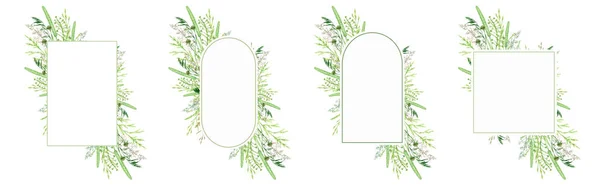 Рама акварельної зелені, квітковий вінок. Рука намальована дикими луговими травами квіткова ботанічна ілюстрація ізольована на білому тлі, вітальна листівка овальна рамка з копією простору для тексту — стокове фото