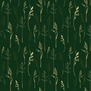 Sulu yeşil çimenler, dikişsiz sınır deseni, yabani çayır bitkileri yeşillik çizimi, mısır gevreği yabani bitkiler, çiçekli el çizimi bahar mevsimi beyaz arka planda izole edilmiş doğal otlar..
