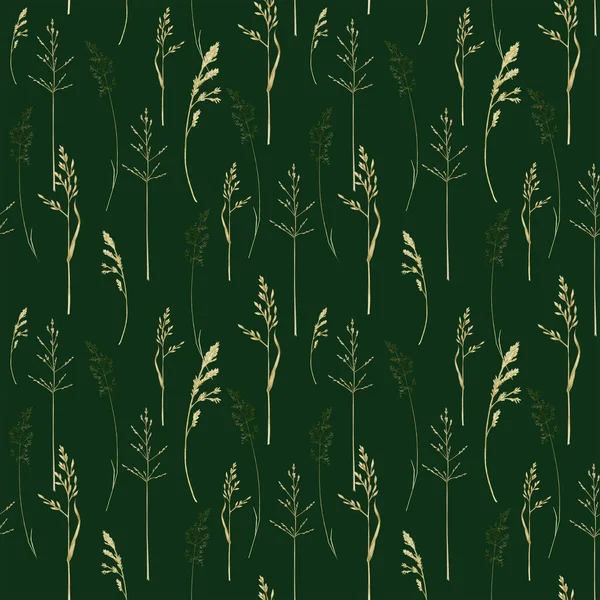 Watercolor Green Grass Seamless Border Pattern Wild Meadow Herbal Greenery — Fotografia de Stock