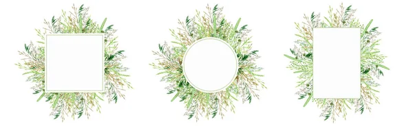 Watercolor Greenery Frame Set Floral Grass Wreath Hand Drawn Wild — Stockfoto