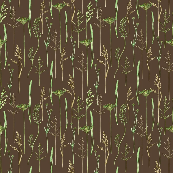Watercolor Green Grass Seamless Border Pattern Wild Meadow Herbal Greenery — Fotografia de Stock