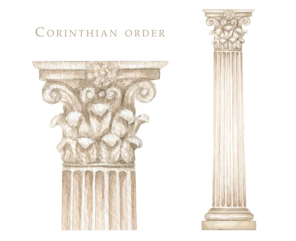 Coluna Coríntia Antiga Aquarela Antiga Ordem Clássica Grega Coríntia Clipart — Fotografia de Stock