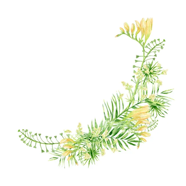 Aquarell Wilder Wiesenstrauß Grüne Kräuterzusammensetzung Illustration Getreide Wildpflanzen Blumen Handgezeichnet — Stockfoto