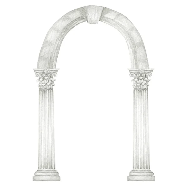 Arco Antiguo Acuarela Con Columna Orden Corintio Pilar Griego Clásico — Foto de Stock