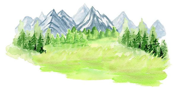 Watercolor Summer Forest Montains Landscape Adventures Nature Hiking Trekking Vacation — Photo