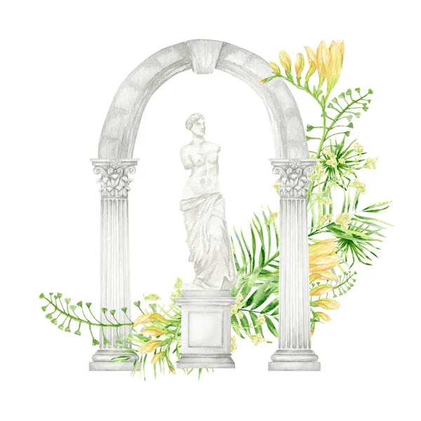 Ancient Greek Sculpture Venus Goddess Arch Column Corinthian Order Greenery — Stockfoto